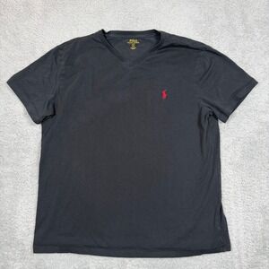 Polo Ralph Lauren Mens Black V-Neck T-Shirt Red Pony Logo Cotton Large RN41381